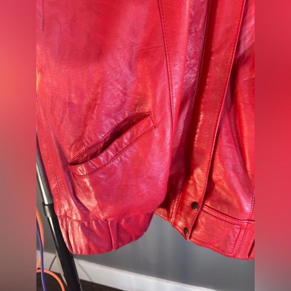 Vintage 80s Red Leather Jacket - Accente - Size 4** - Picture 4 of 16